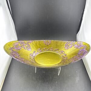 Arda Glassware Vanessa Oval Bowl Purple Gold Damask Embossed Art Glass Turkey